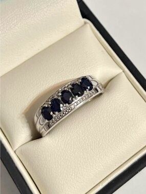 Sterling Silver Blue Sapphire Five-Stone Band Ring